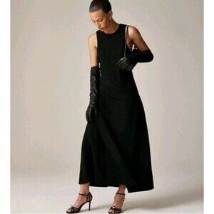 J. Crew Long A-line Dress in Drapey Crepe Black Sleeveless CG350 Size 10 NWT